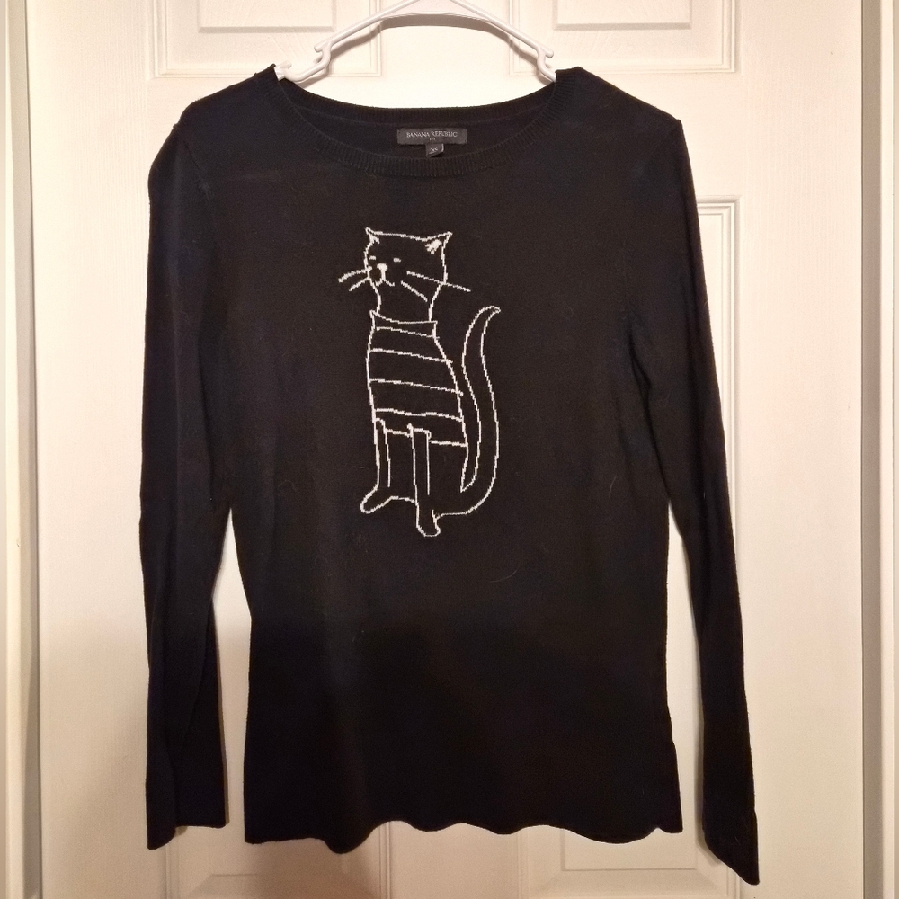 Banana Republic Black Knit Cat Sweater Size XS